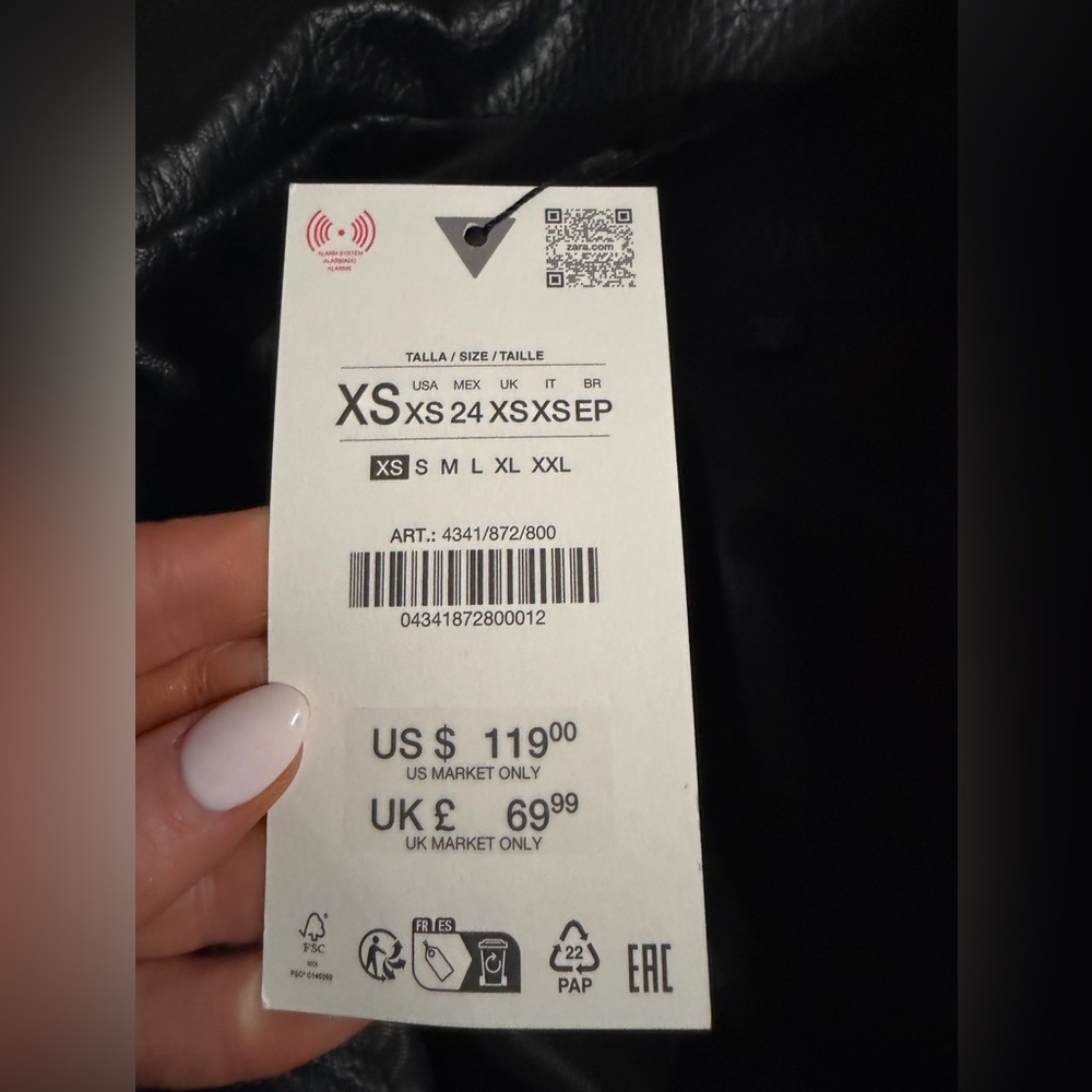 Zara Faux Black Leather-Effect Oversized Biker Jacket - Picture 6 of 8